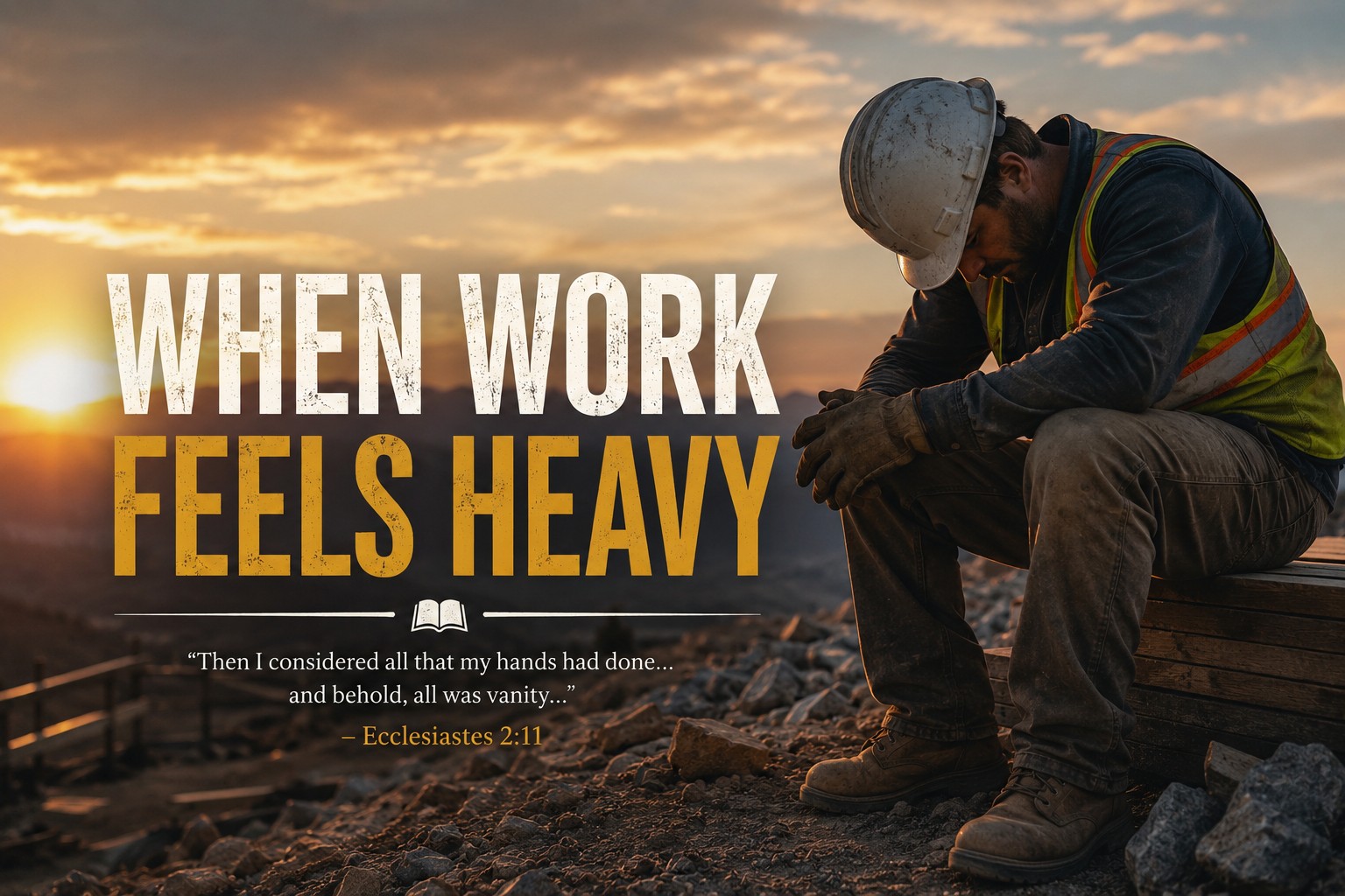 Worker standing at sunrise with When Work Feels Heavy title on the image