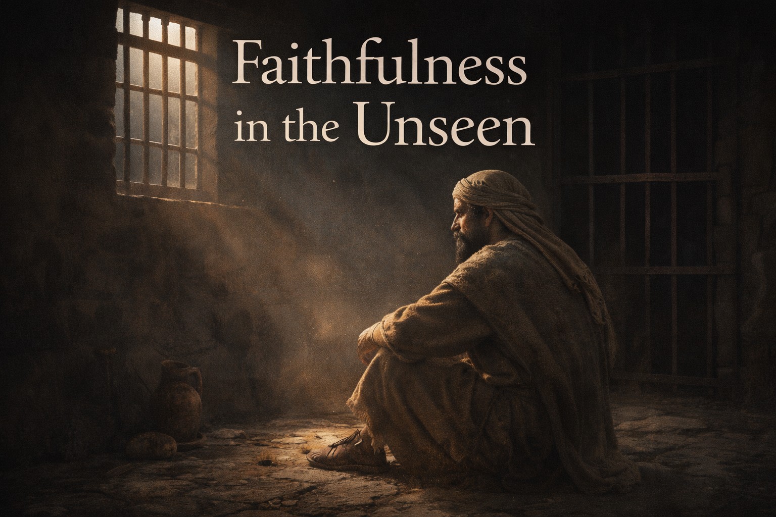 Joseph in prison working faithfully, symbolizing obedience in unseen seasons.