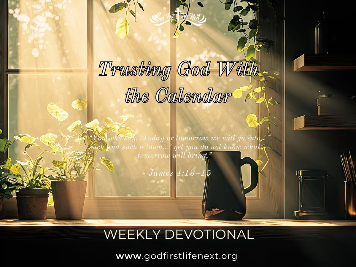 Open Bible beside a planner and pen on a desk, symbolizing trusting God with plans and time