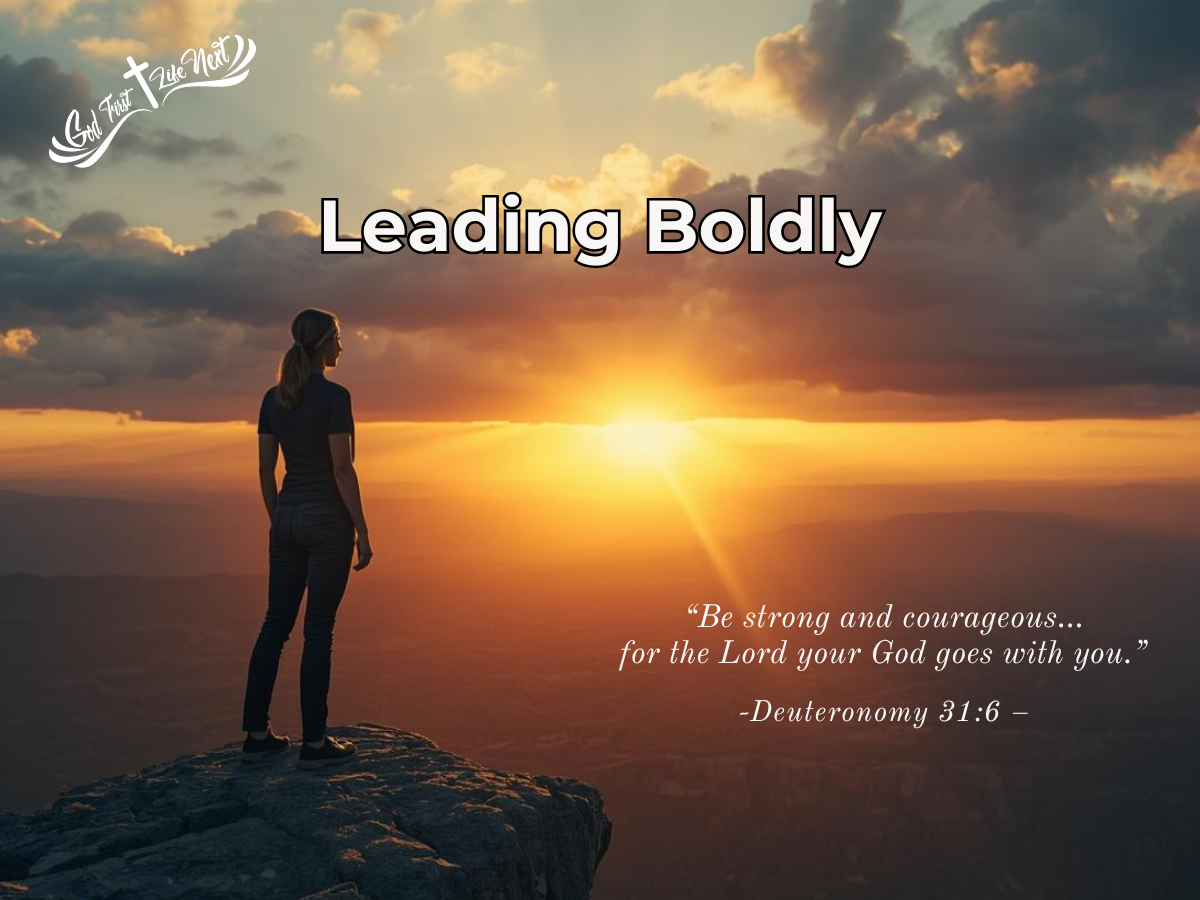Leader standing at sunrise symbolizing courage and faith from Deuteronomy 31:6.