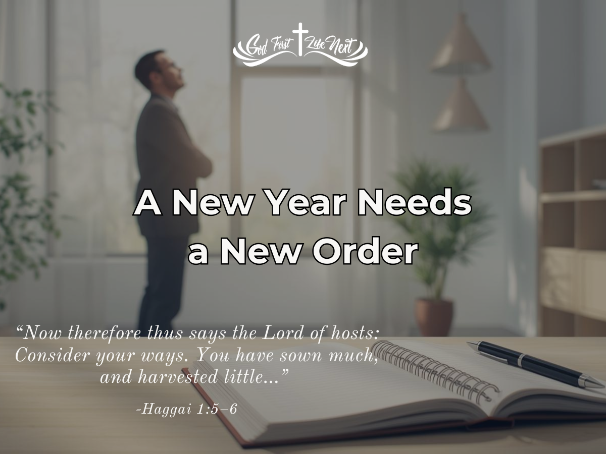 Bright, organized desk with an open planner symbolizing a fresh start and reordered priorities.