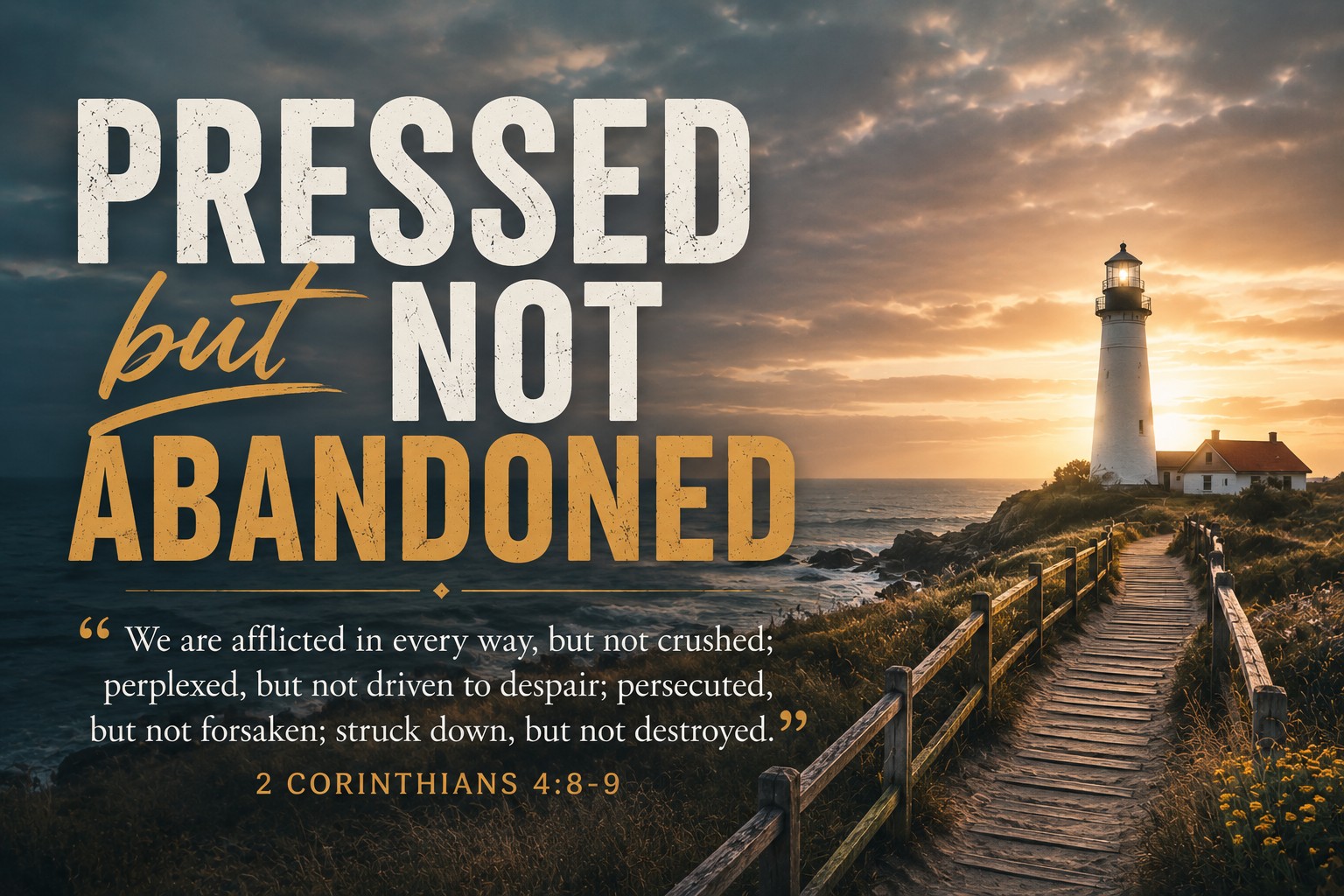 Pressed But Not Abandoned devotional image with 2 Corinthians 4:8–9