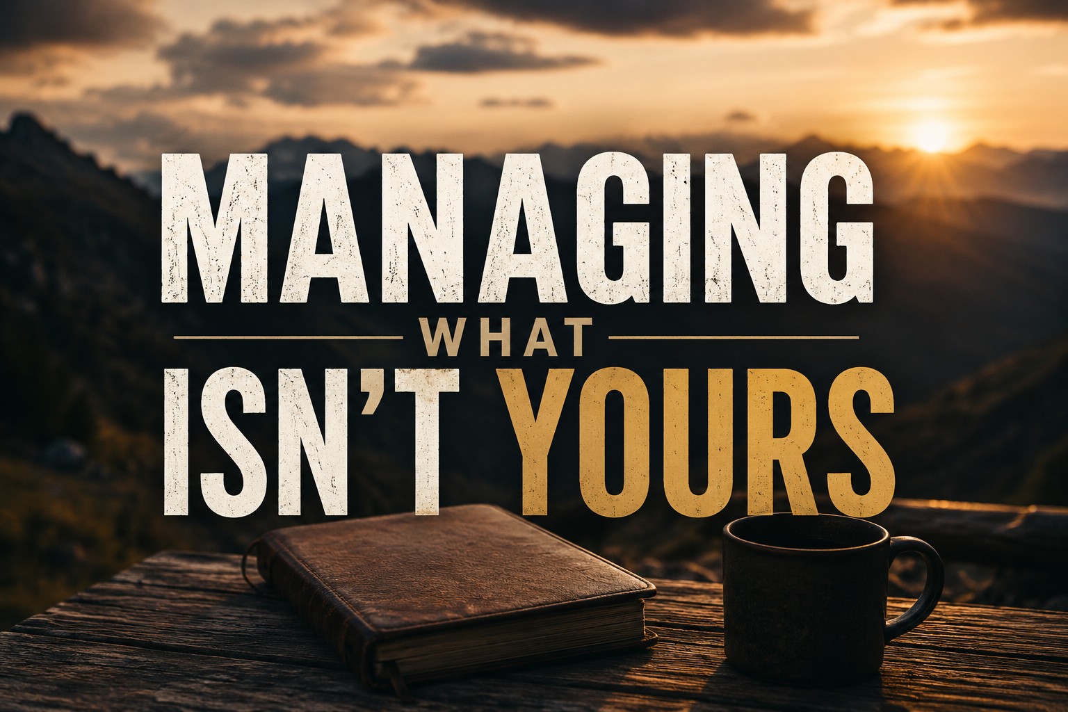 Cinematic mountain sunrise background with bold typography reading “Managing What Isn’t Yours,” representing biblical stewardship and faith-based responsibility.