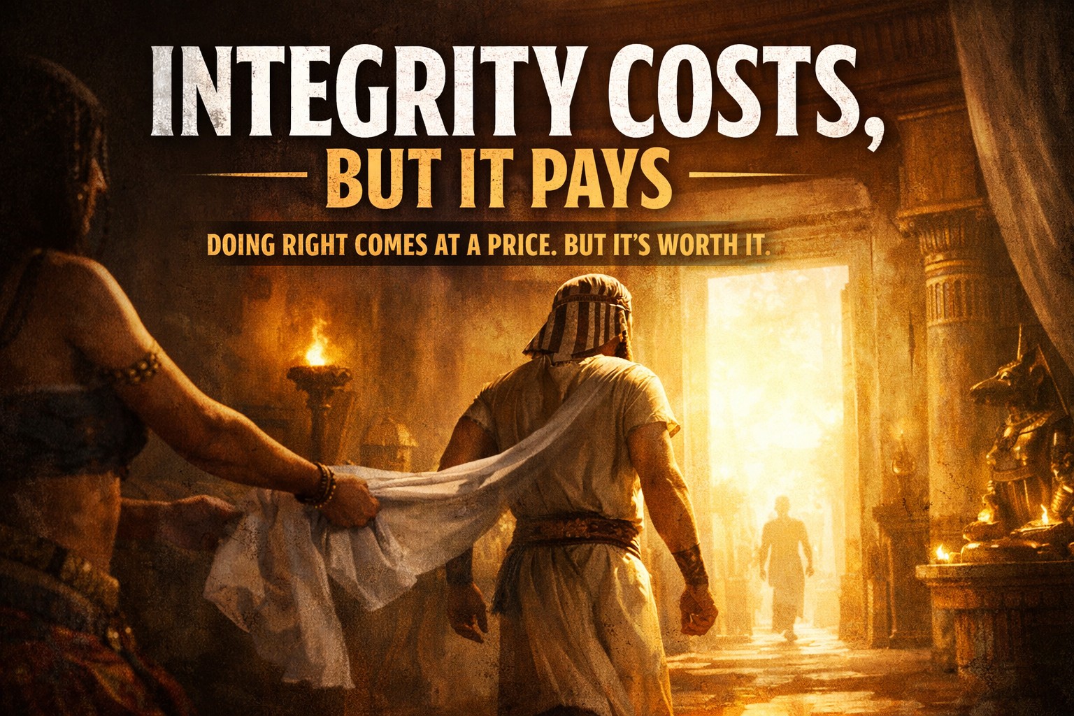 Joseph choosing integrity and turning away from temptation in Egypt